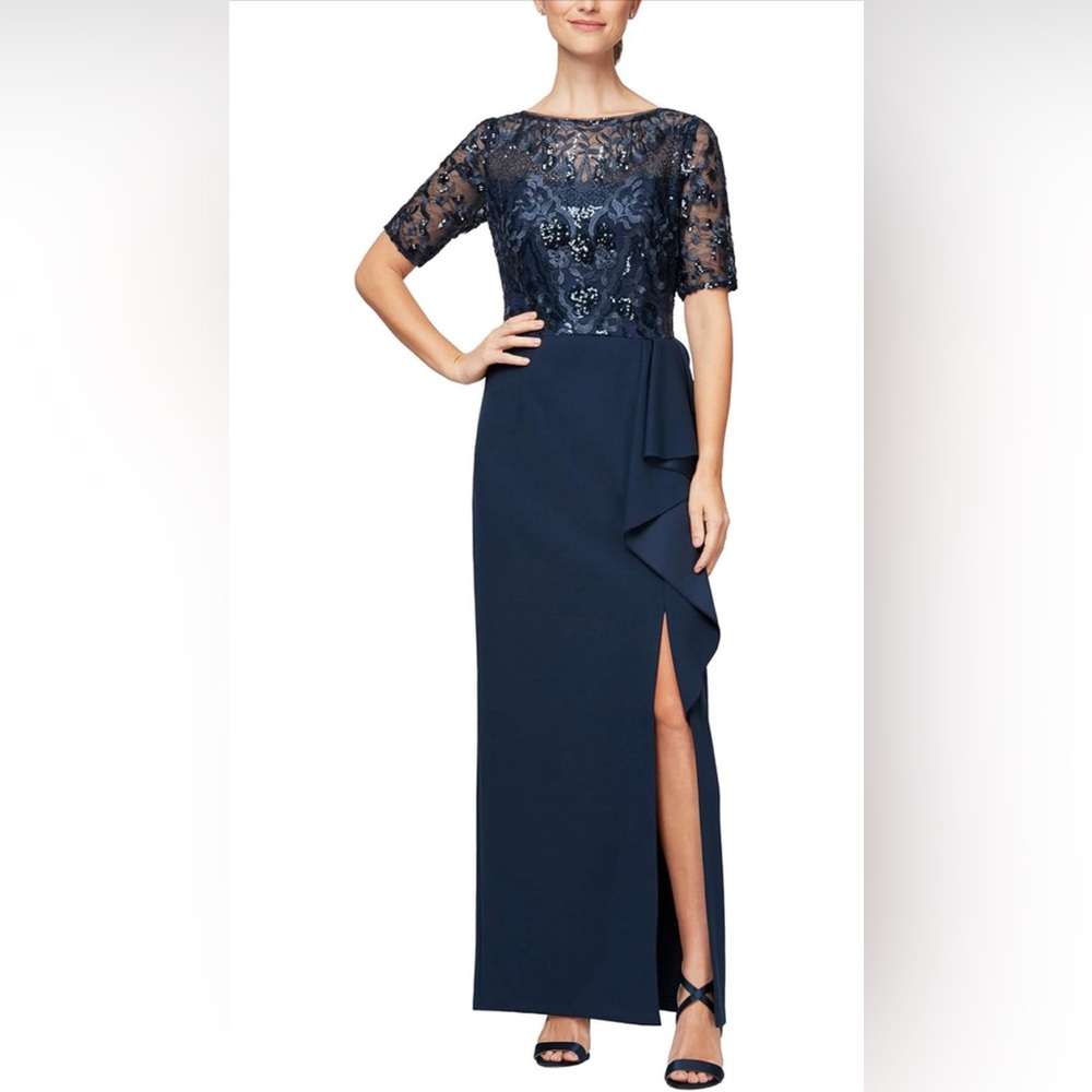 Alex Evenings Women's Long A-Line Detailed Bodice Dress